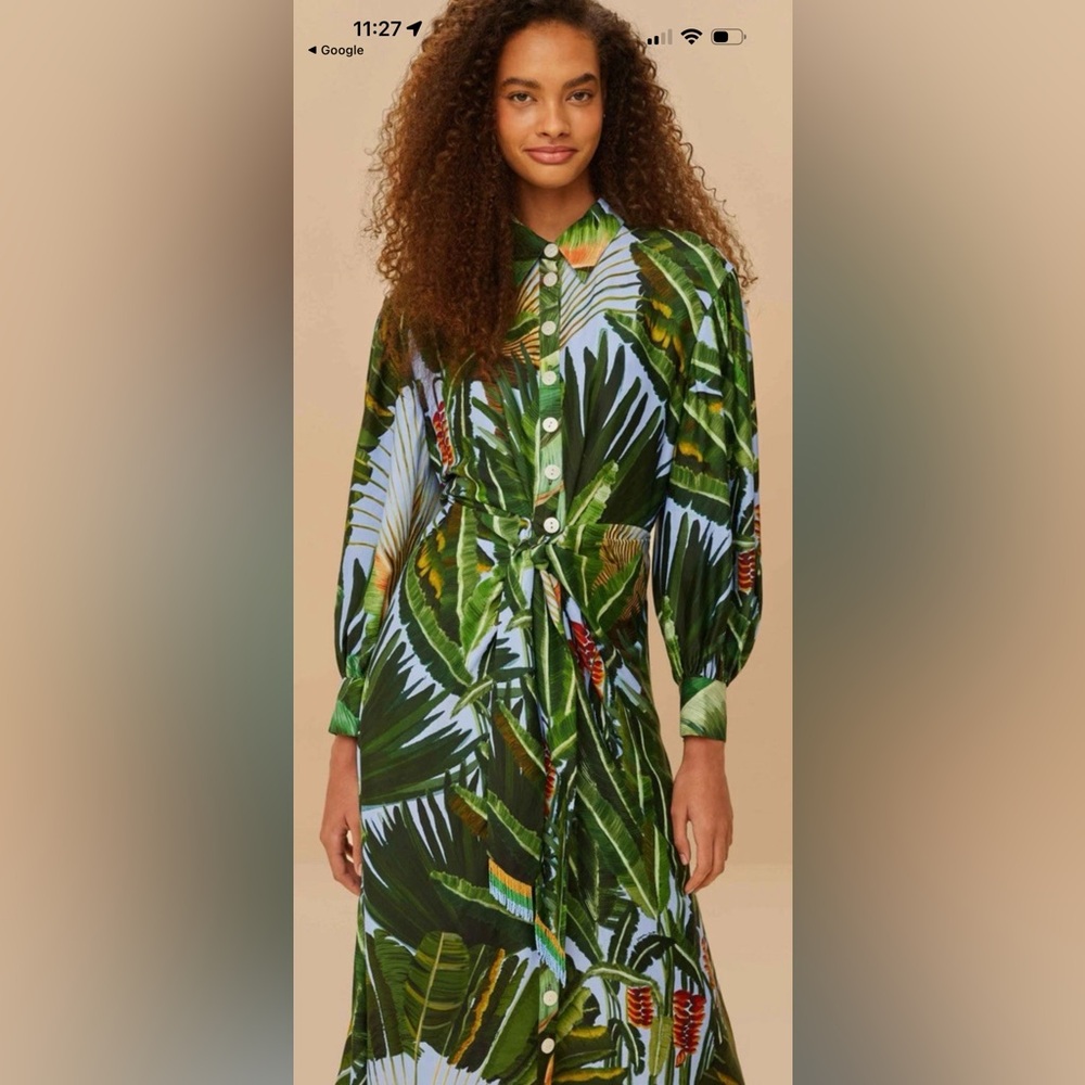 FARM Rio Green Tropical Print Dress